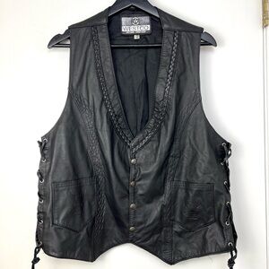 Westco Lightweight Leather Biker Lace Up Eagle Embossed Vest size XL Black Moto